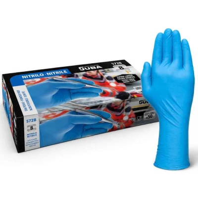 Boîte de 50 gants jetables nitrile non poudrés 0,20 mm extra longs 30 cm - Juba