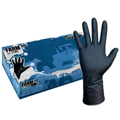 Boîte de 50 gants jetables Farm nitrile non poudrés 0,14 mm extra longs 30 cm, Noir - Juba