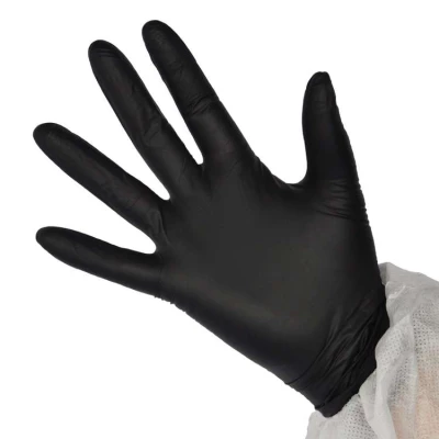 Bo�te de 100 Gants jetables en Nitrile non poudr�  Noir - Mer.fr