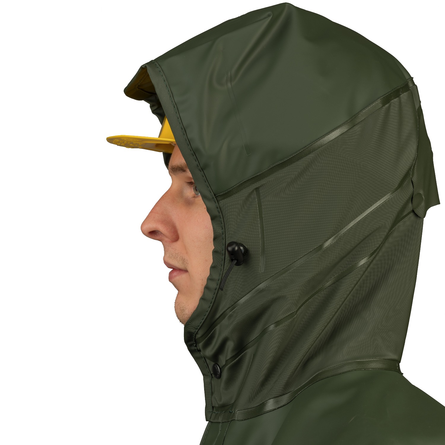 Vue Capuche de profil avec casque porté dessous